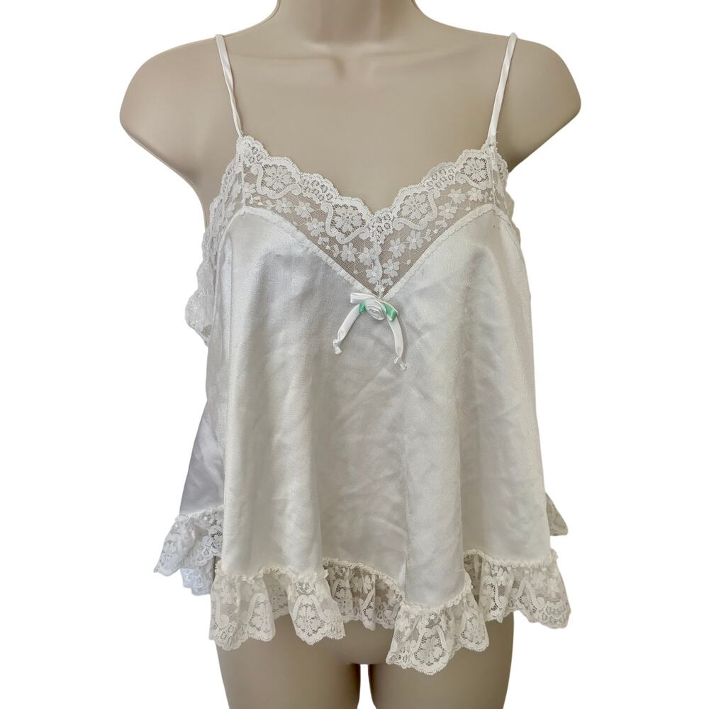 Vintage 70's Pandora White Satin Lace Cropped Camisole Top Fairy Coquette M